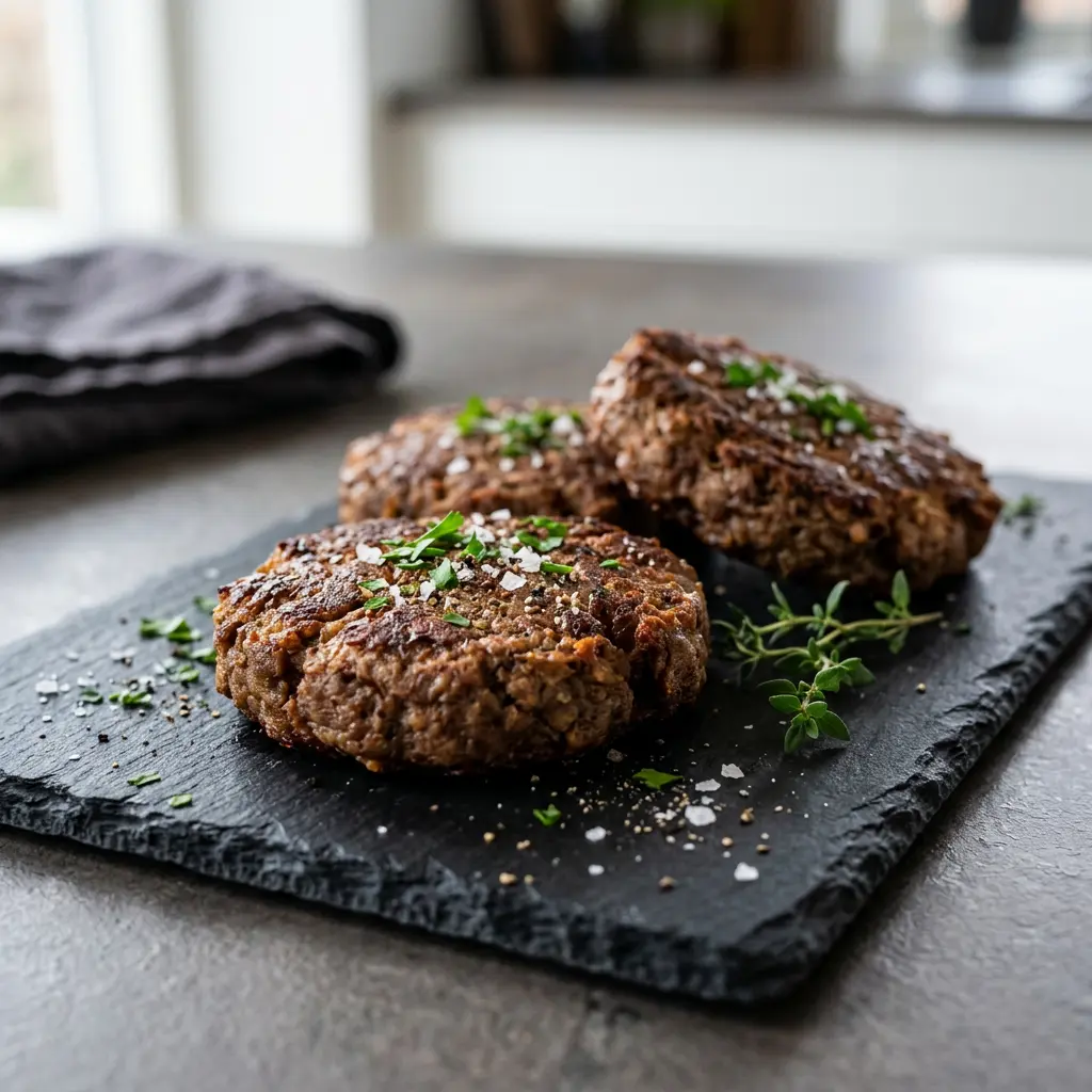 Foto di Burger vegetariani in friggitrice ad aria pronta dalla friggitrice ad aria