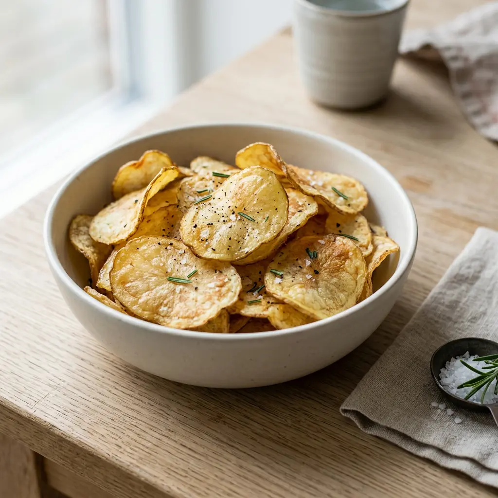 Foto di Chips di patate in friggitrice ad aria pronta dalla friggitrice ad aria