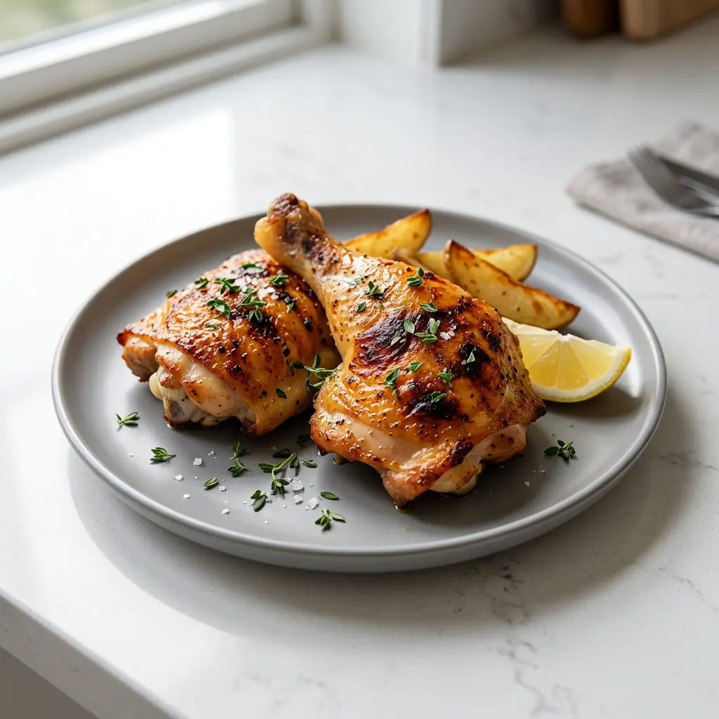 Foto di Cosce intere di pollo in friggitrice ad aria pronta dalla friggitrice ad aria