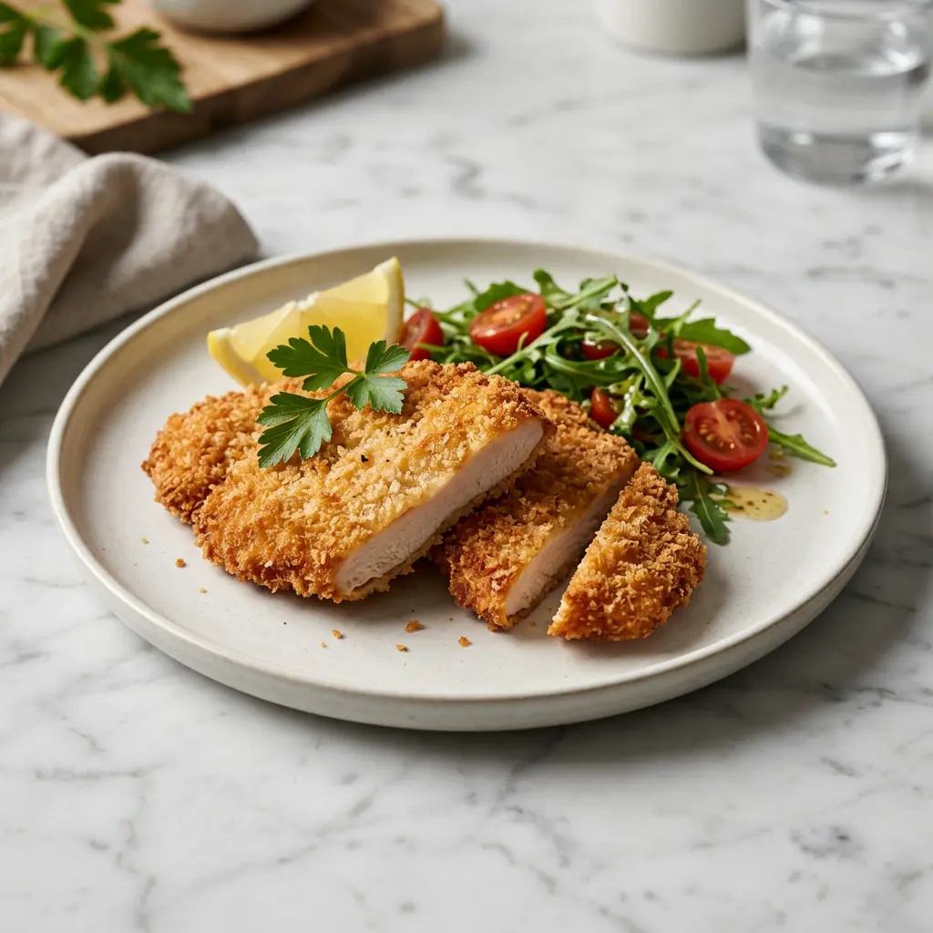Foto di Cotoletta di pollo in friggitrice ad aria pronta dalla friggitrice ad aria