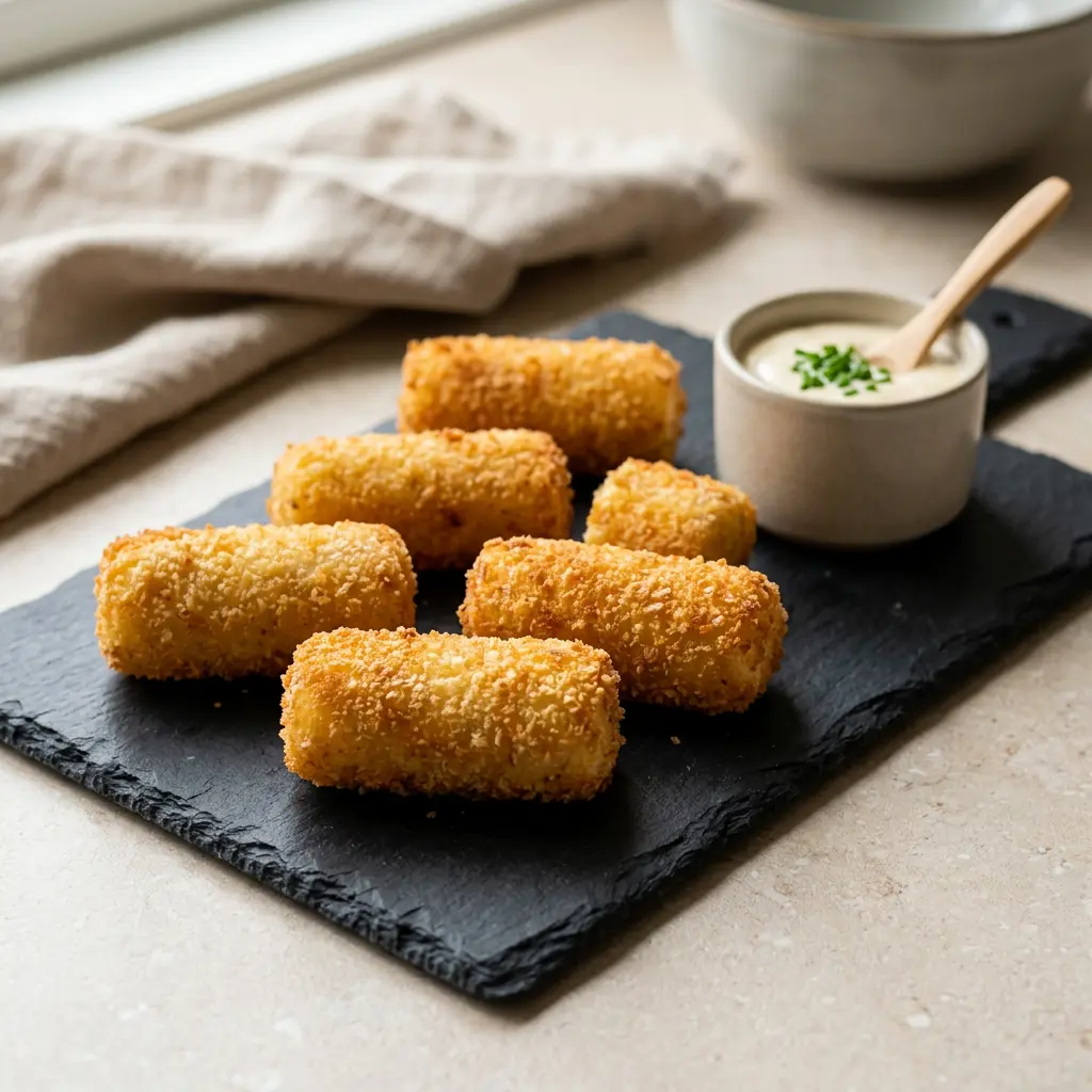 Foto di Crocchette di patate in friggitrice ad aria pronta dalla friggitrice ad aria