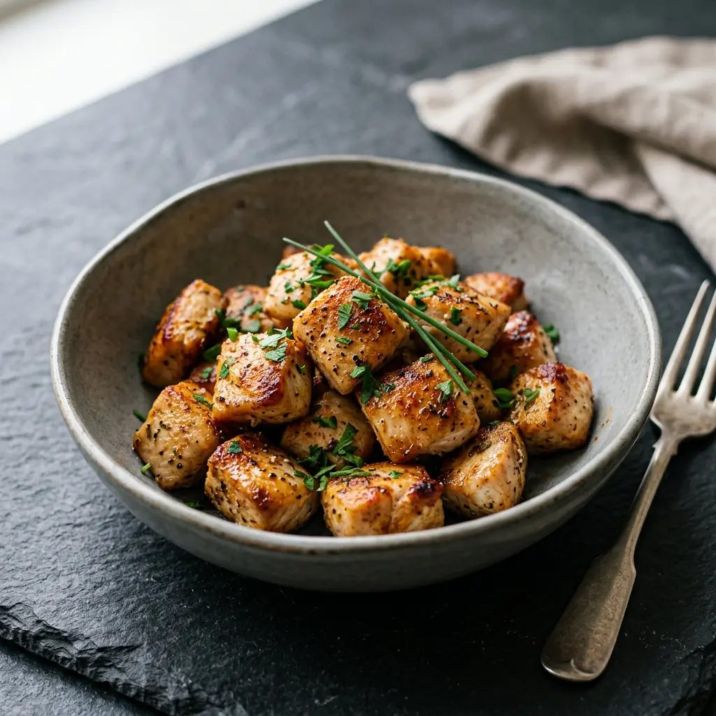 Foto di Cubetti di pollo in friggitrice ad aria pronta dalla friggitrice ad aria