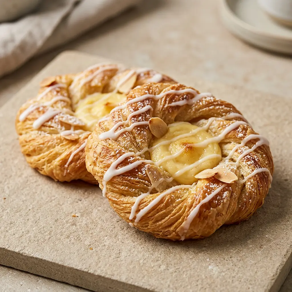 Foto di Dolci danesi di pasta sfoglia in friggitrice ad aria pronta dalla friggitrice ad aria