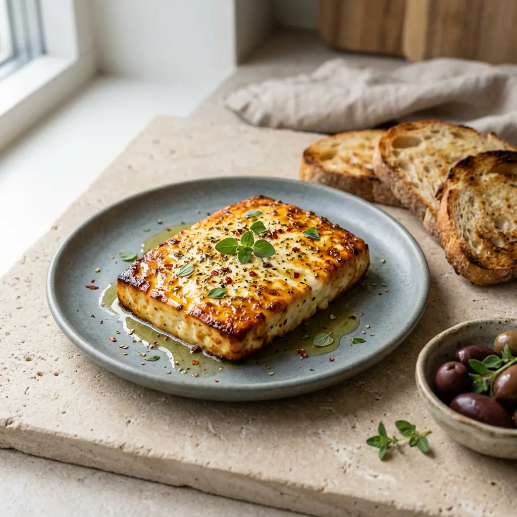 Foto di Feta in friggitrice ad aria pronta dalla friggitrice ad aria