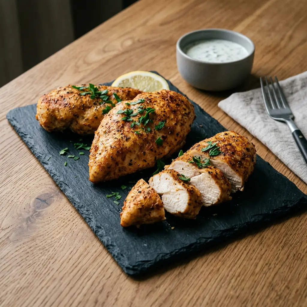 Foto di Filetti di pollo in friggitrice ad aria pronta dalla friggitrice ad aria