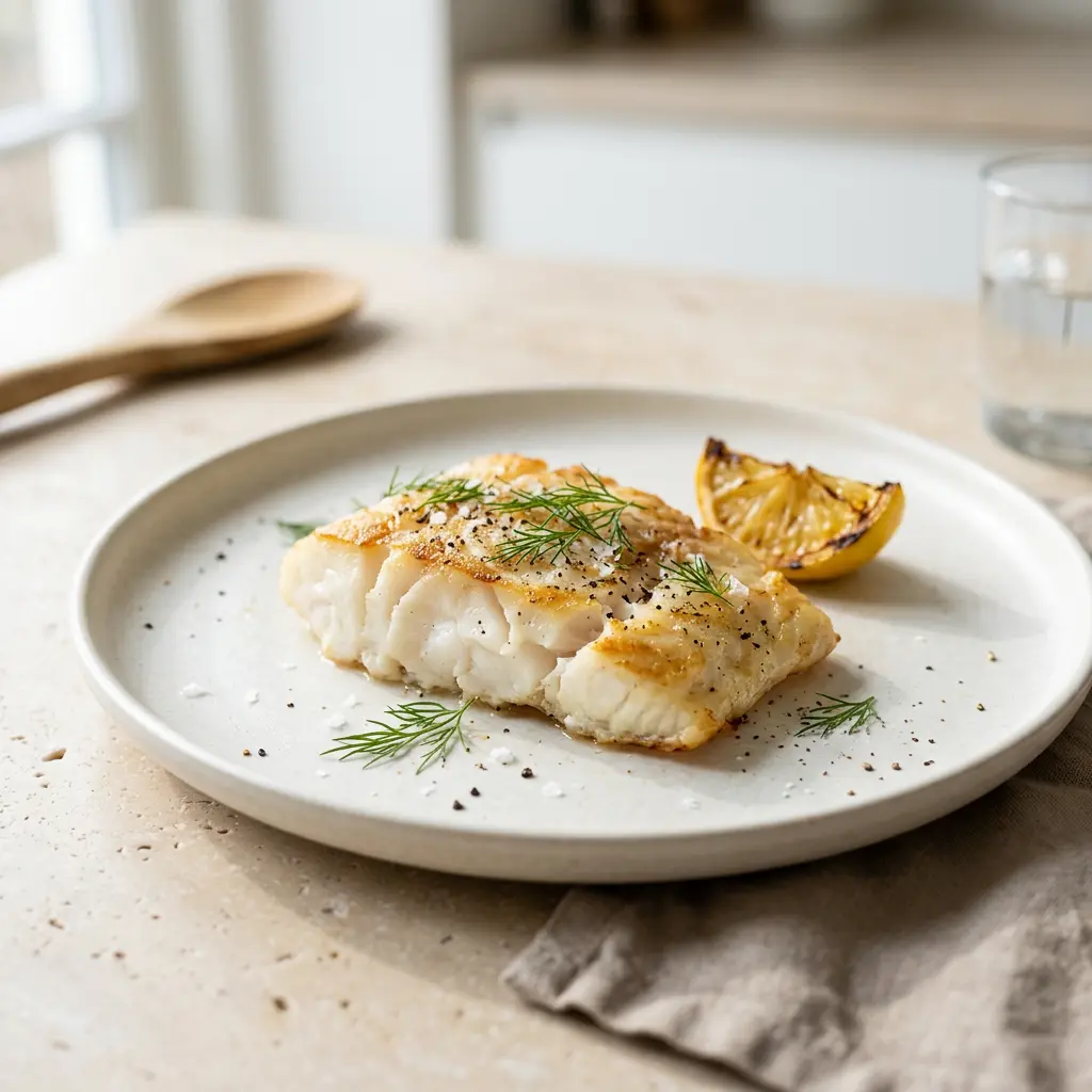 Foto di Filetto di merluzzo in friggitrice ad aria pronta dalla friggitrice ad aria