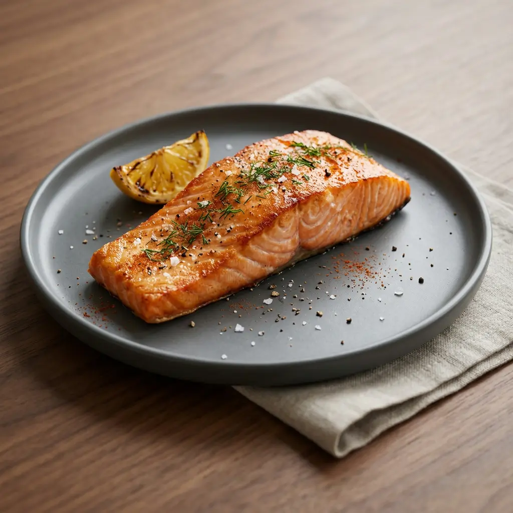 Foto di Filetto di salmone in friggitrice ad aria pronta dalla friggitrice ad aria