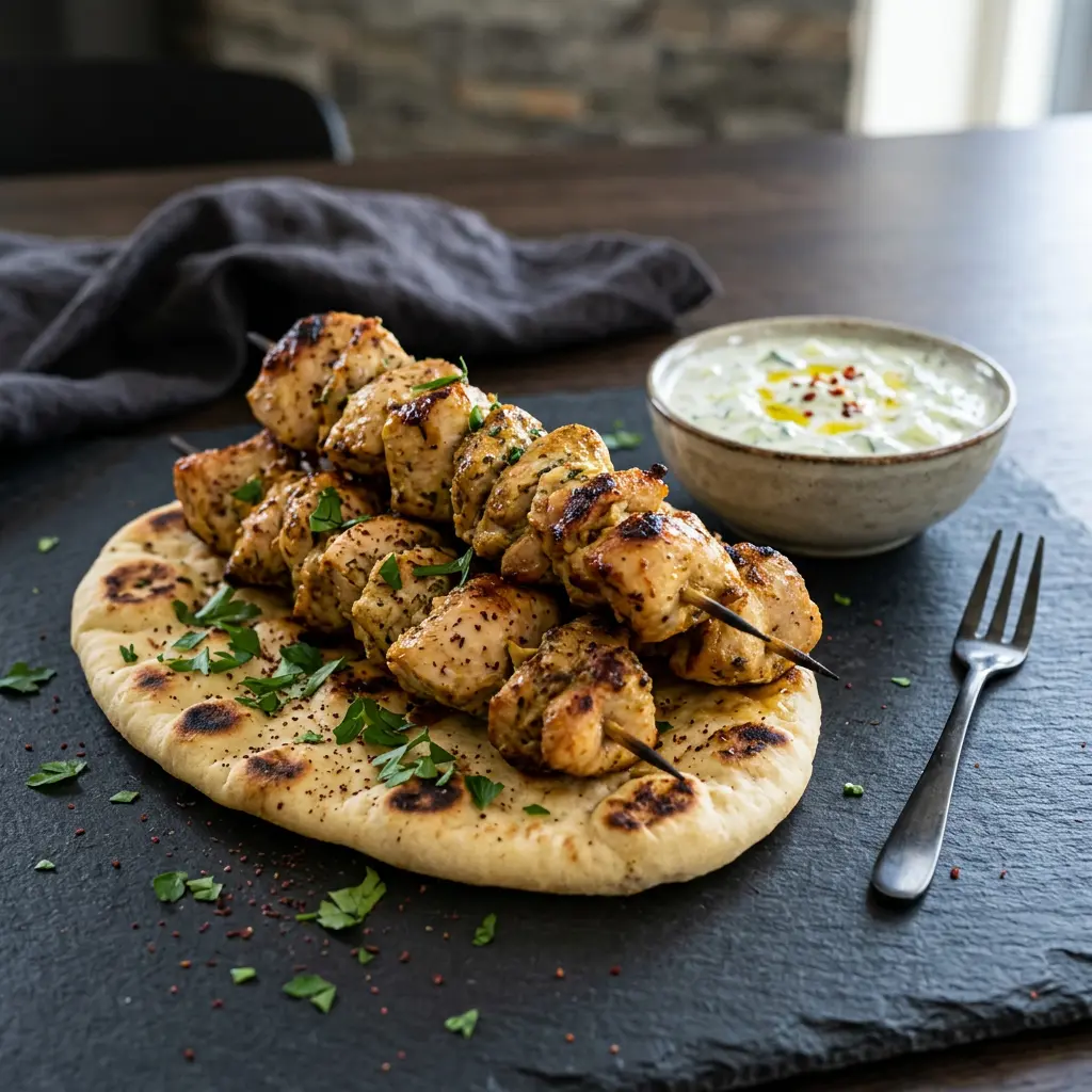 Foto di Kebab di pollo in friggitrice ad aria pronta dalla friggitrice ad aria