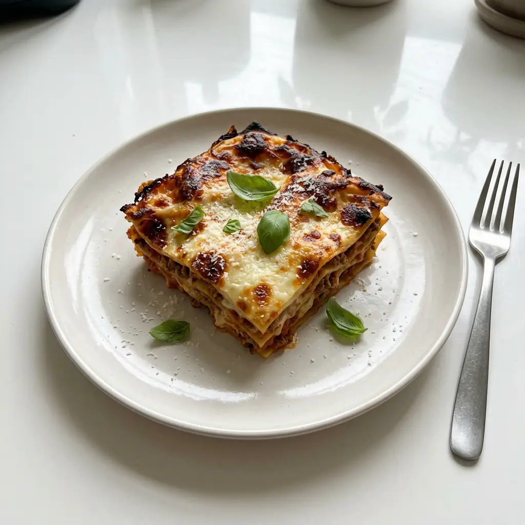 Foto di Lasagne surgelate in friggitrice ad aria pronta dalla friggitrice ad aria