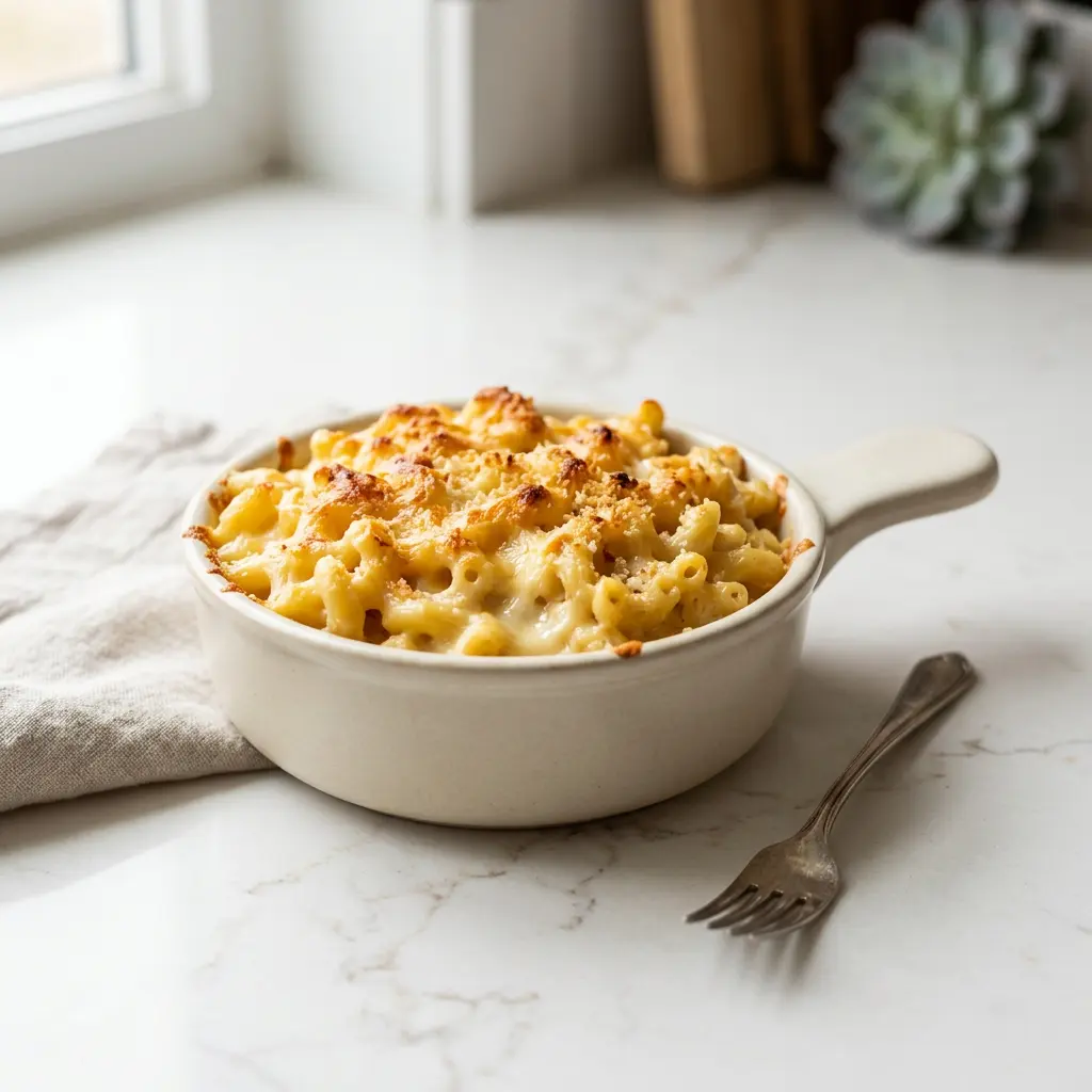Foto di Mac and cheese in friggitrice ad aria pronta dalla friggitrice ad aria