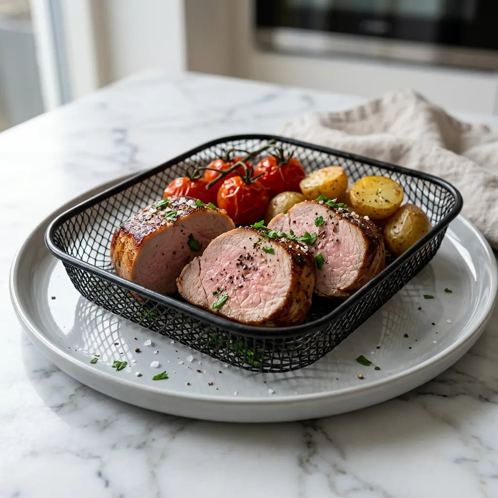 Foto di Medaglioni di filetto di maiale in friggitrice ad aria pronta dalla friggitrice ad aria