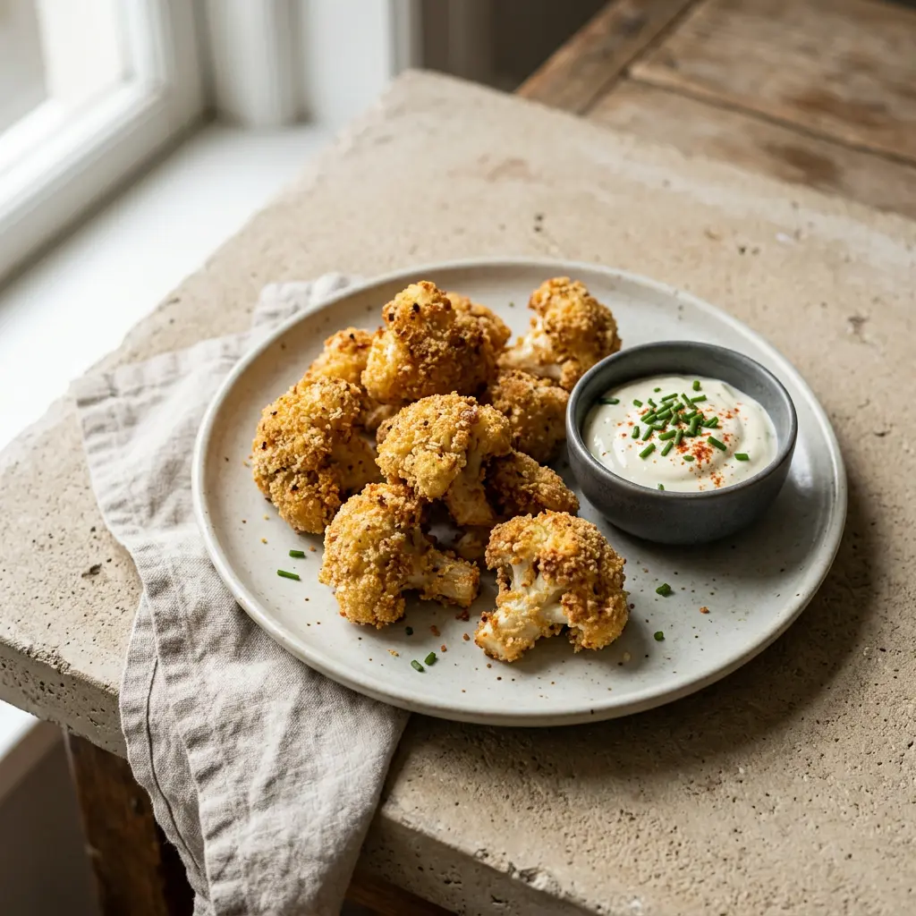 Foto di Nuggets di cavolfiore in friggitrice ad aria pronta dalla friggitrice ad aria