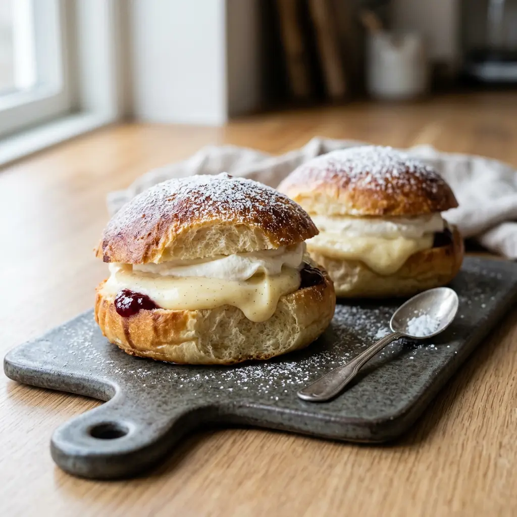 Foto di Panini dolci danesi di Carnevale in friggitrice ad aria pronta dalla friggitrice ad aria
