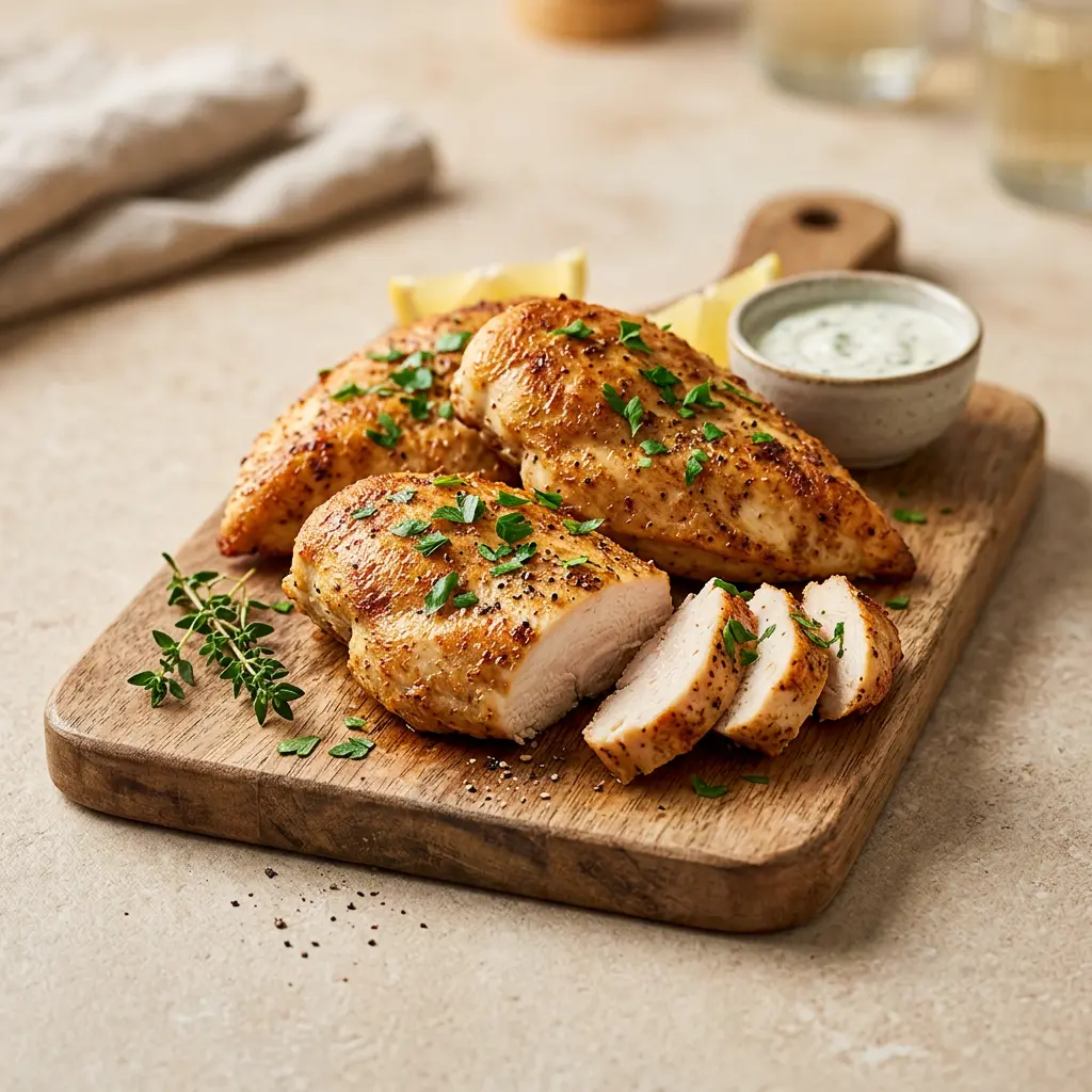Foto di Petto di pollo in friggitrice ad aria pronta dalla friggitrice ad aria
