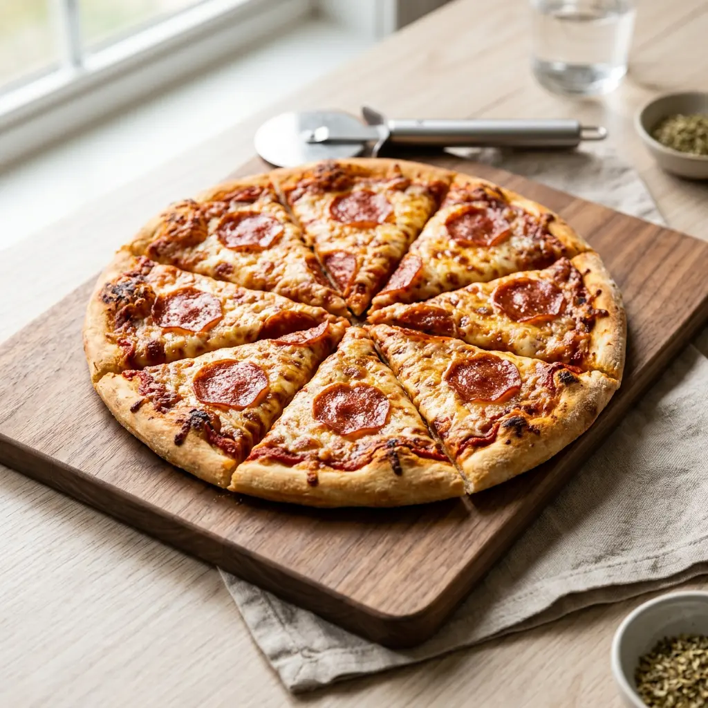 Foto di Pizza surgelata in friggitrice ad aria pronta dalla friggitrice ad aria
