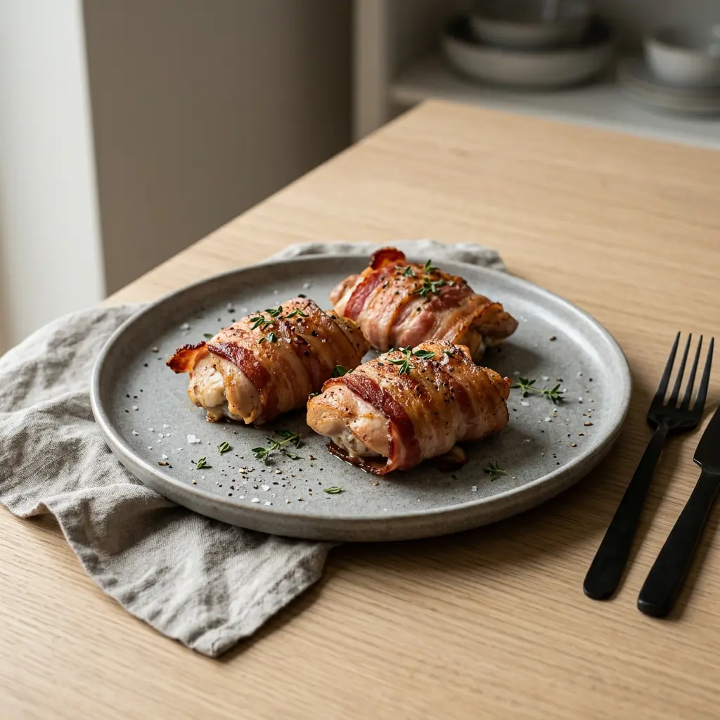Foto di Pollo con pancetta in friggitrice ad aria pronta dalla friggitrice ad aria