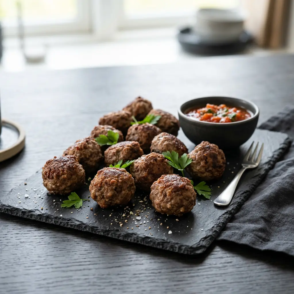 Foto di Polpette di manzo in friggitrice ad aria pronta dalla friggitrice ad aria