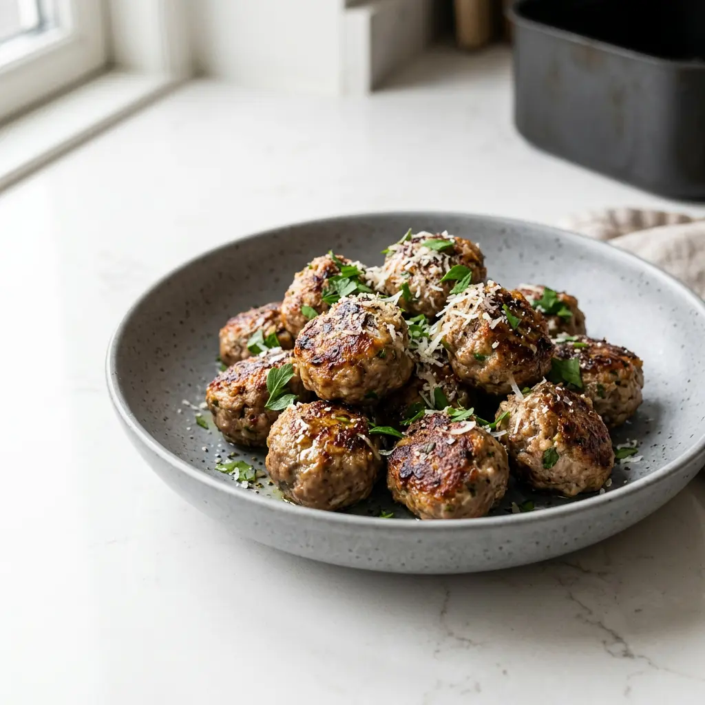 Foto di Polpette in friggitrice ad aria pronta dalla friggitrice ad aria