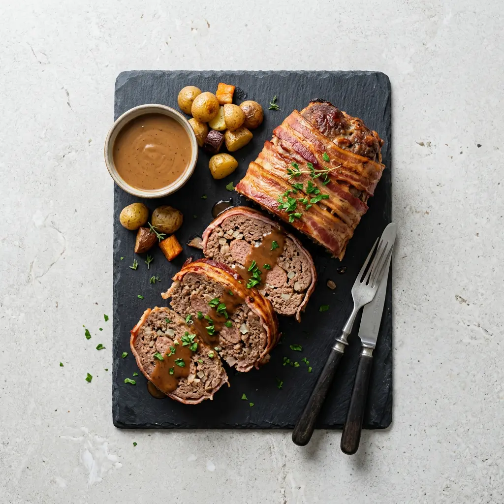Foto di Polpettone danese con pancetta in friggitrice ad aria pronta dalla friggitrice ad aria