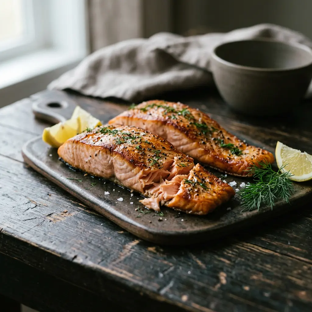 Foto di Salmone in friggitrice ad aria pronta dalla friggitrice ad aria