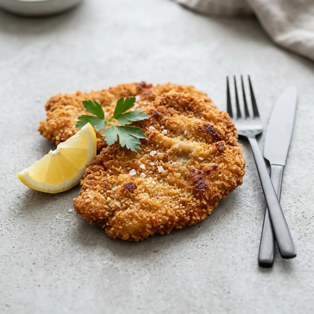 Foto di Schnitzel in friggitrice ad aria pronta dalla friggitrice ad aria