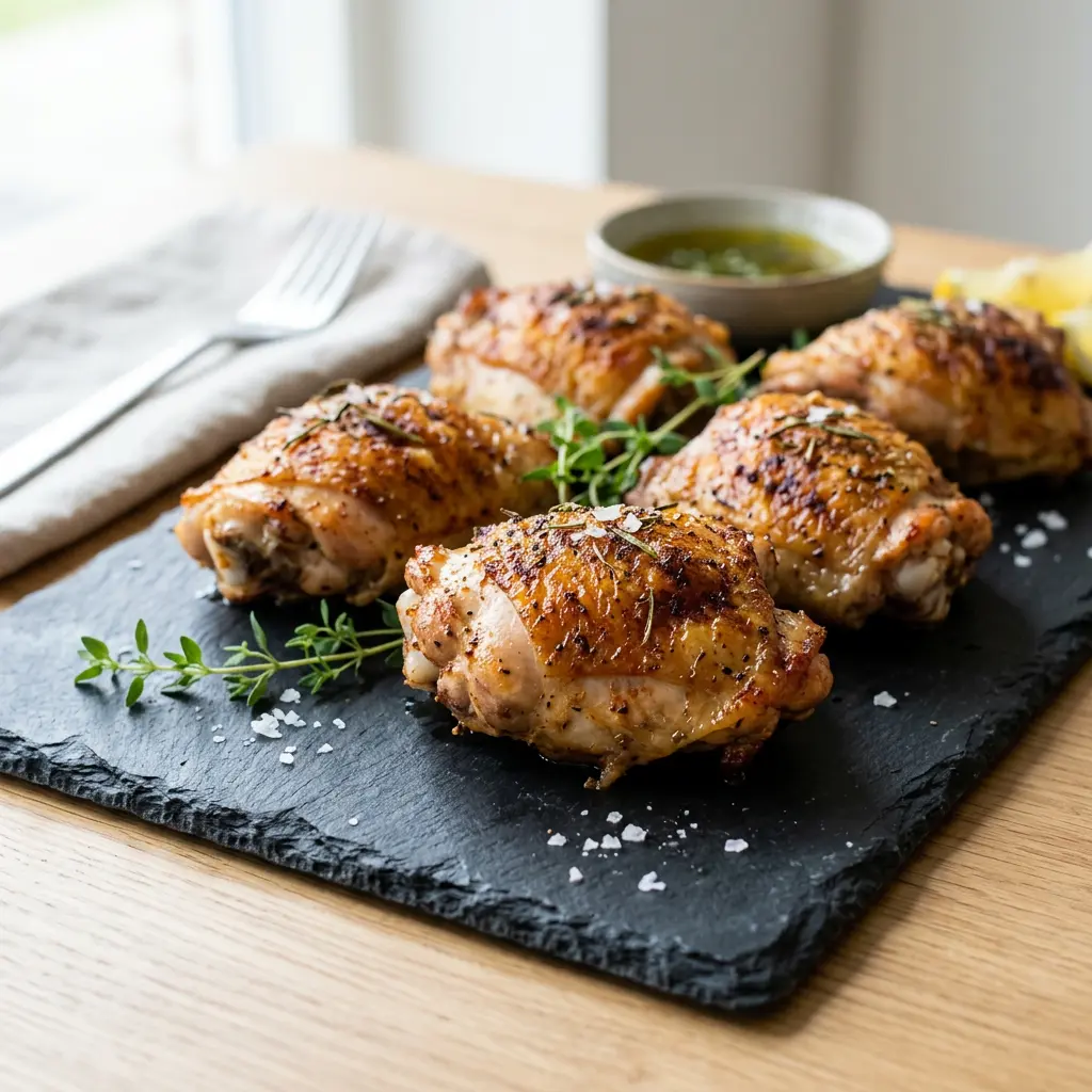 Foto di Sovracosce di pollo in friggitrice ad aria pronta dalla friggitrice ad aria