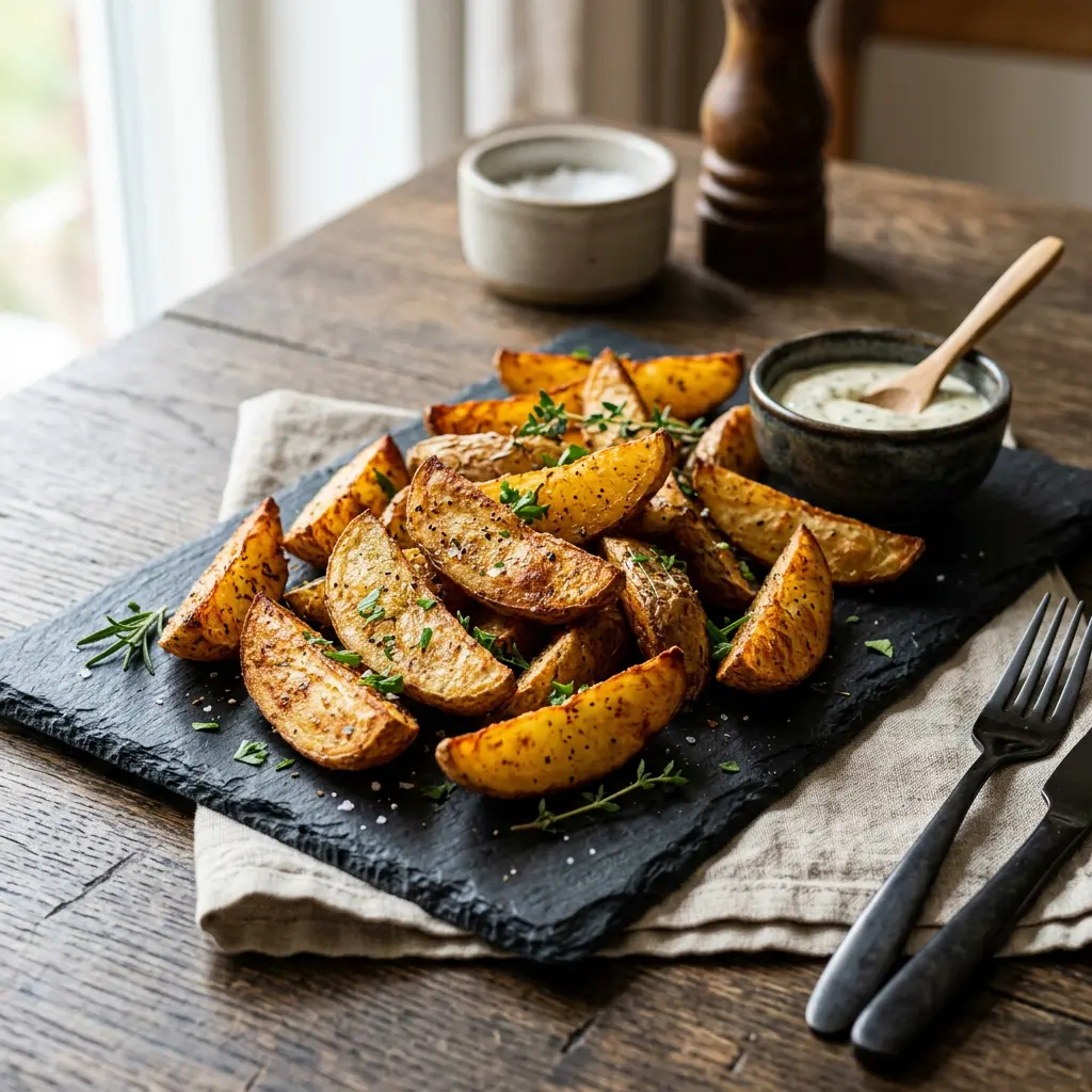 Foto di Spicchi di patate in friggitrice ad aria pronta dalla friggitrice ad aria