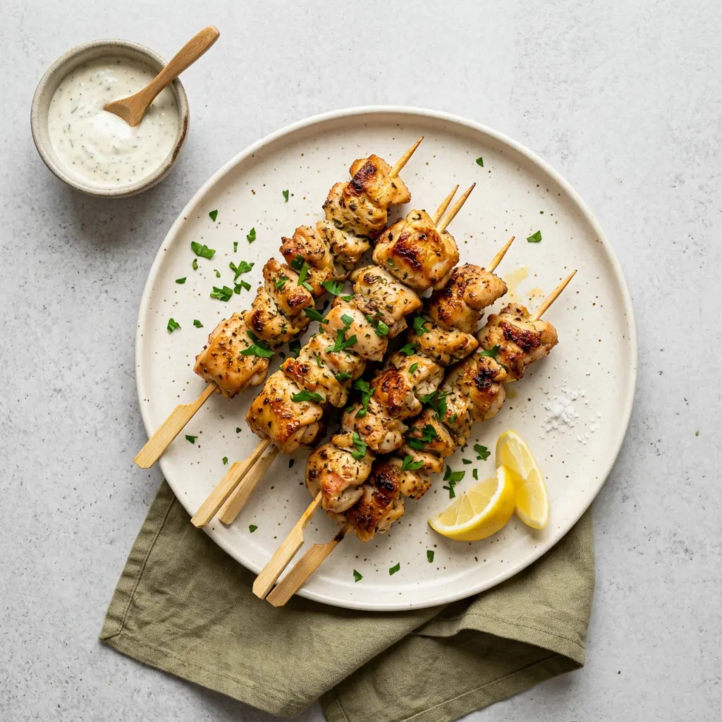 Foto di Spiedini di pollo in friggitrice ad aria pronta dalla friggitrice ad aria