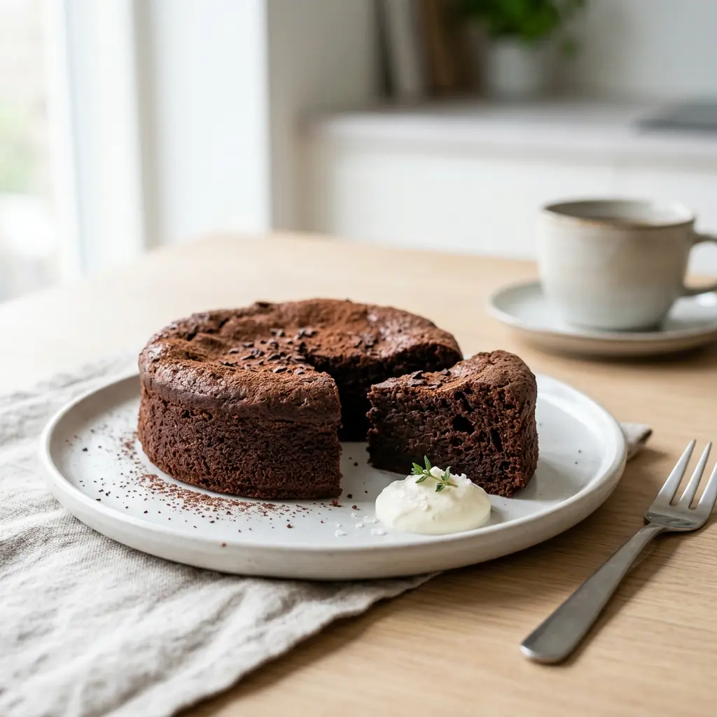 Foto di Torta al cioccolato in friggitrice ad aria pronta dalla friggitrice ad aria