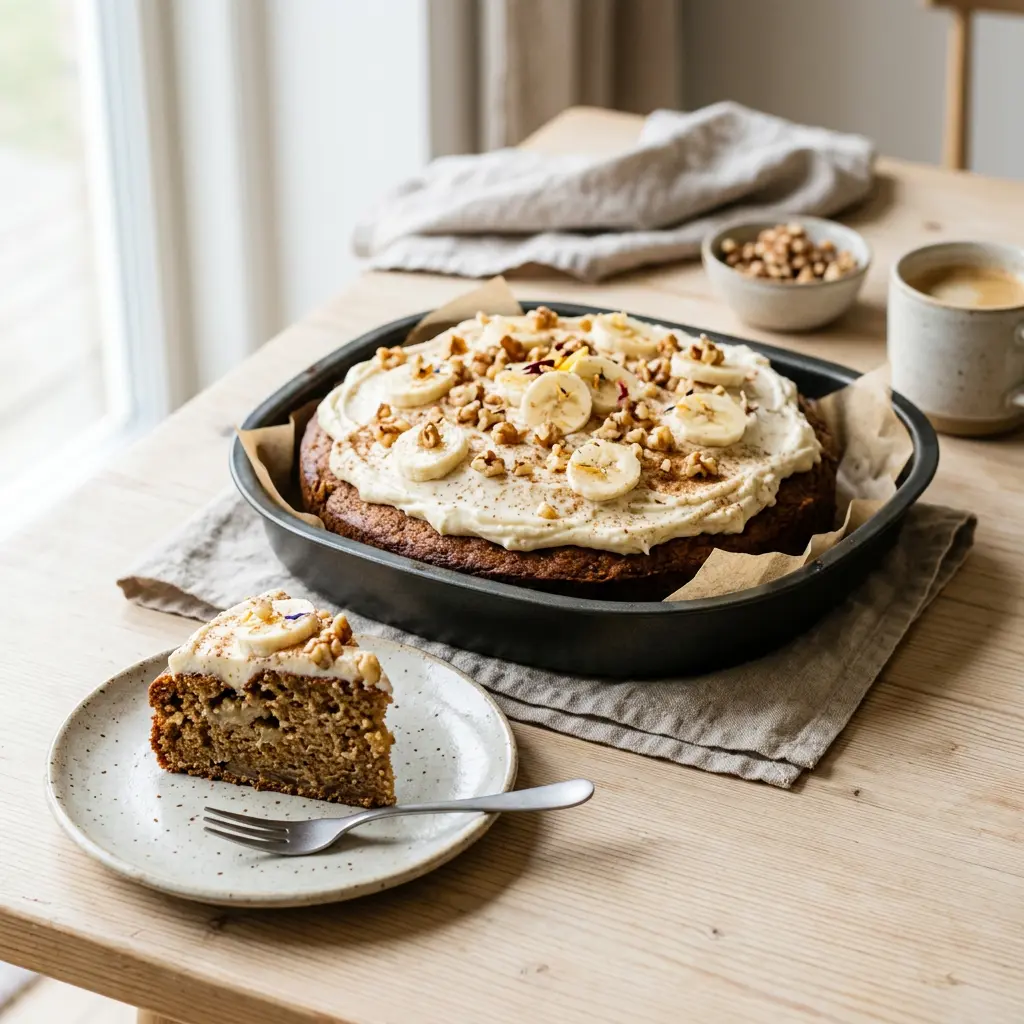 Foto di Torta alla banana in friggitrice ad aria pronta dalla friggitrice ad aria