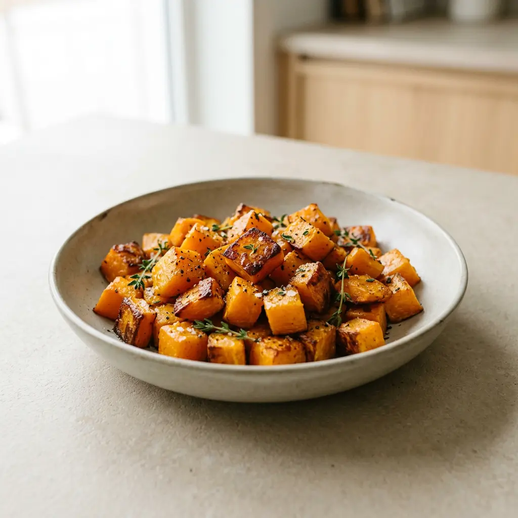 Foto di Zucca butternut in friggitrice ad aria pronta dalla friggitrice ad aria