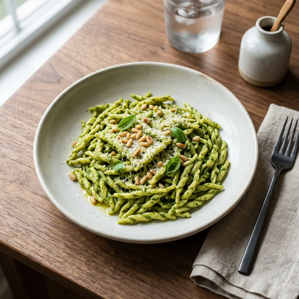 Foto di Trofie al pesto genovese pronto da servire